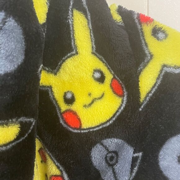 Pokemon Pikachu Kids Black Plush Tie Front Robe Sz 8 - Picture 5 of 6
